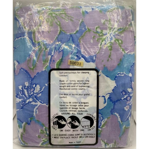 Sears Elasto-Fit Twin Fitted Sheet 39” X 75” Flower Power Mod MCM Blue Purple - Picture 6 of 14